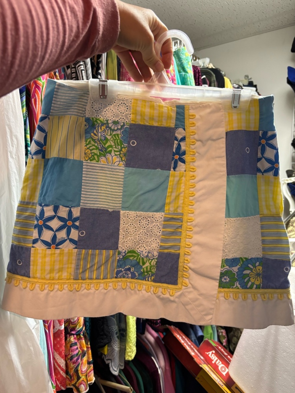 Lilly Pulitzer Patchwork Mini Skirt in Blue, Yellow & White